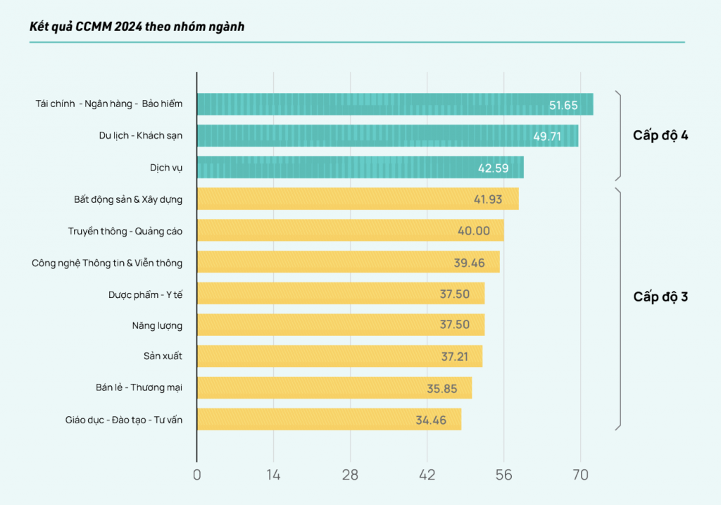 Kết quả đo lường mức độ trưởng thành theo nhóm ngành